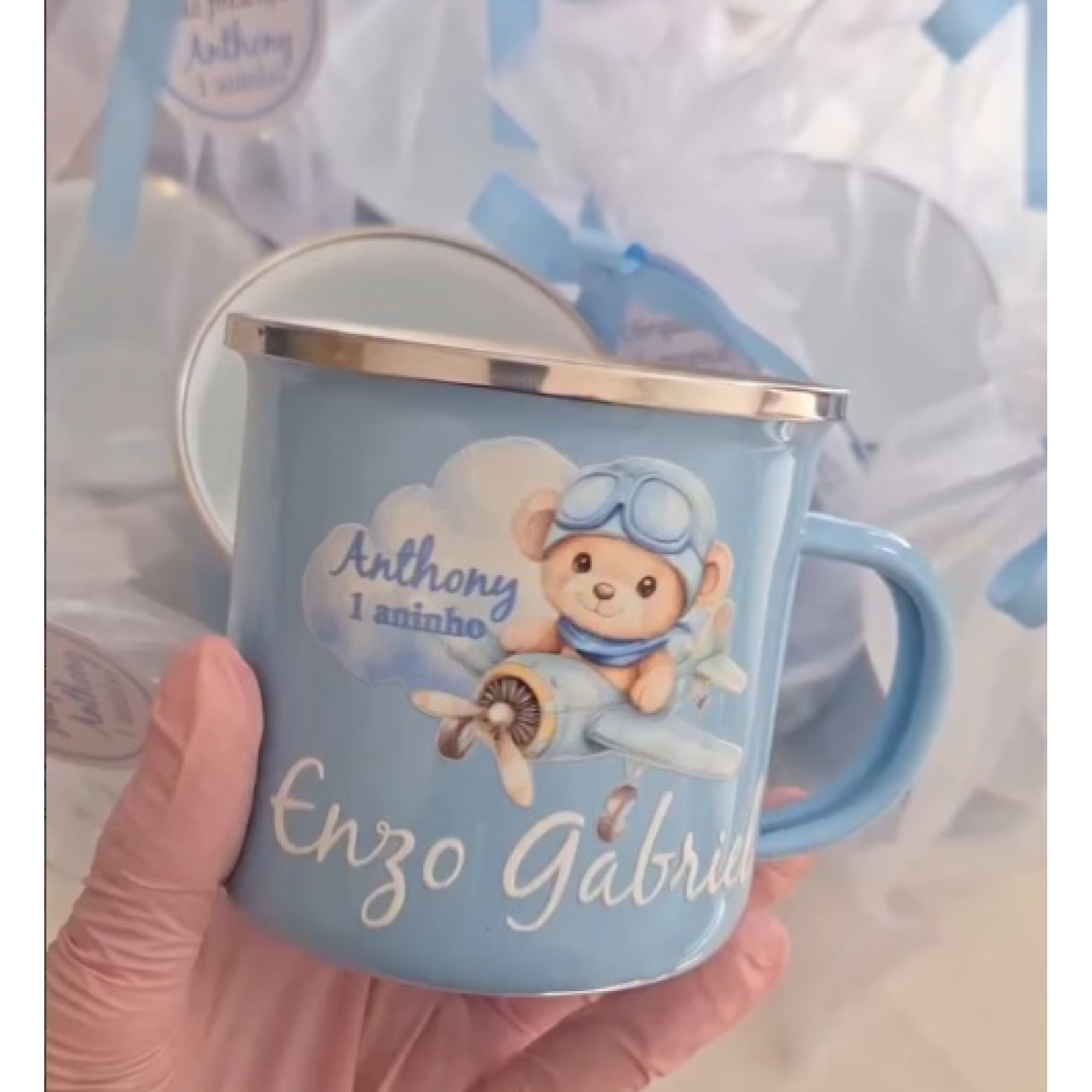 Lembrancinhas Ursinho Aviador - Canecas Esmaltadas