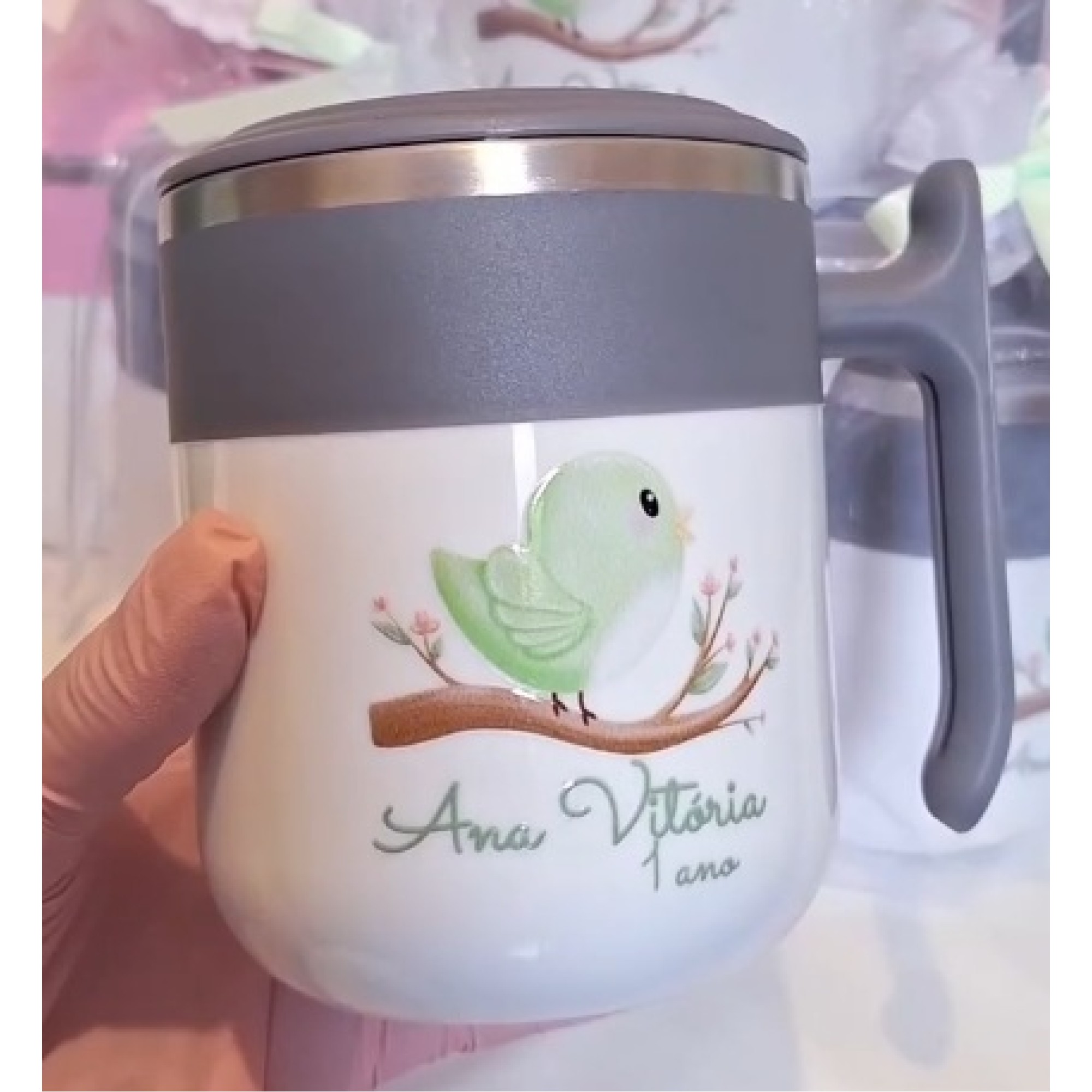 Lembrancinhas de Aniversário Infantil - Canecas Jardim Encantado Pássaros
